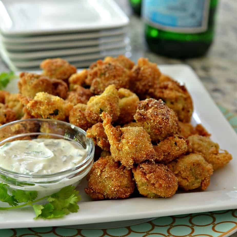 Southern Fried Okra with Jalapeno Yogurt Sauce - Small Town Woman