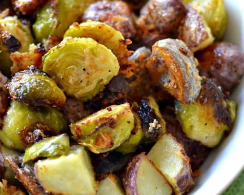 Parmesan Roasted Potatoes And Brussels Sprouts Small Town Woman