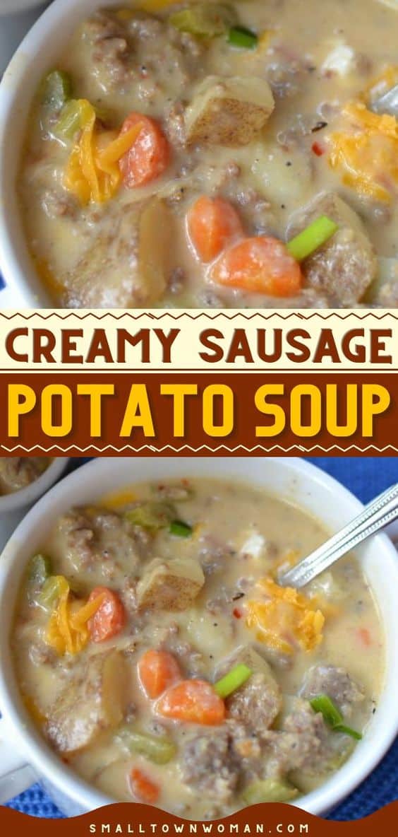 Creamy Sausage, Potato and Cheddar Soup | Small Town Woman