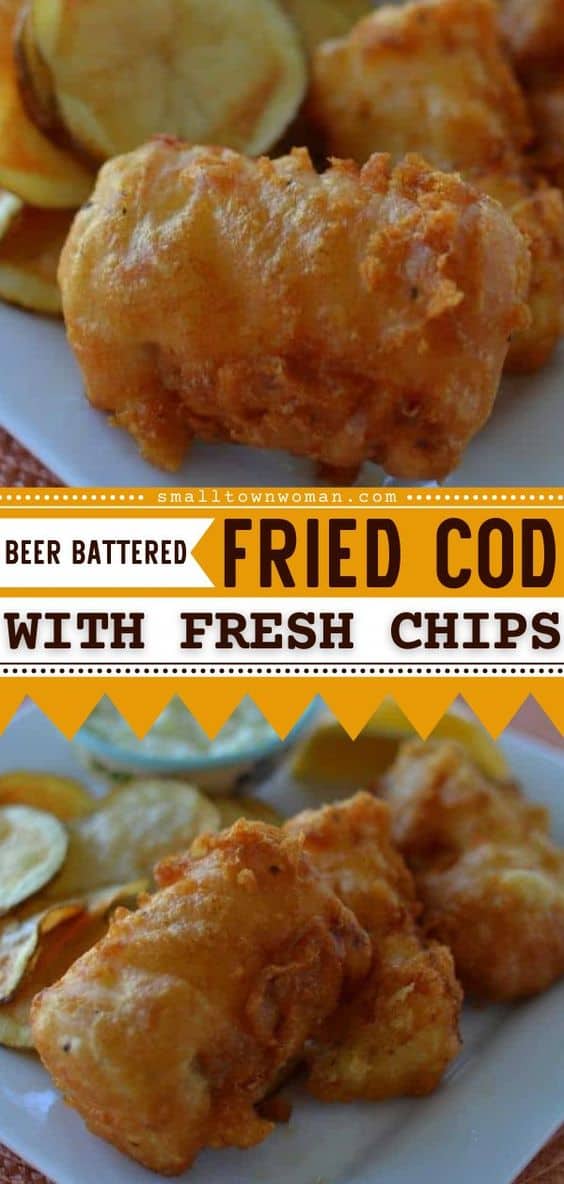 Beer Battered Fried Cod with Fresh Chips - Small Town Woman