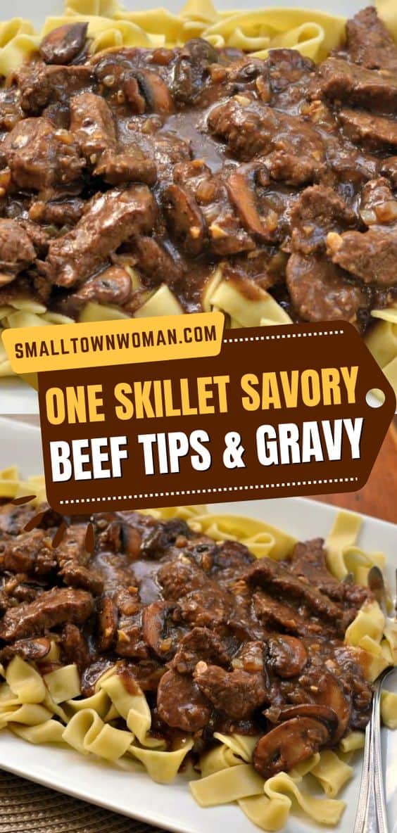 One Skillet Savory Beef Tips And Gravy Small Town Woman 