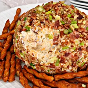 This Creamy Bacon Ranch Cheese Ball is easy to make and bursting with flavor.