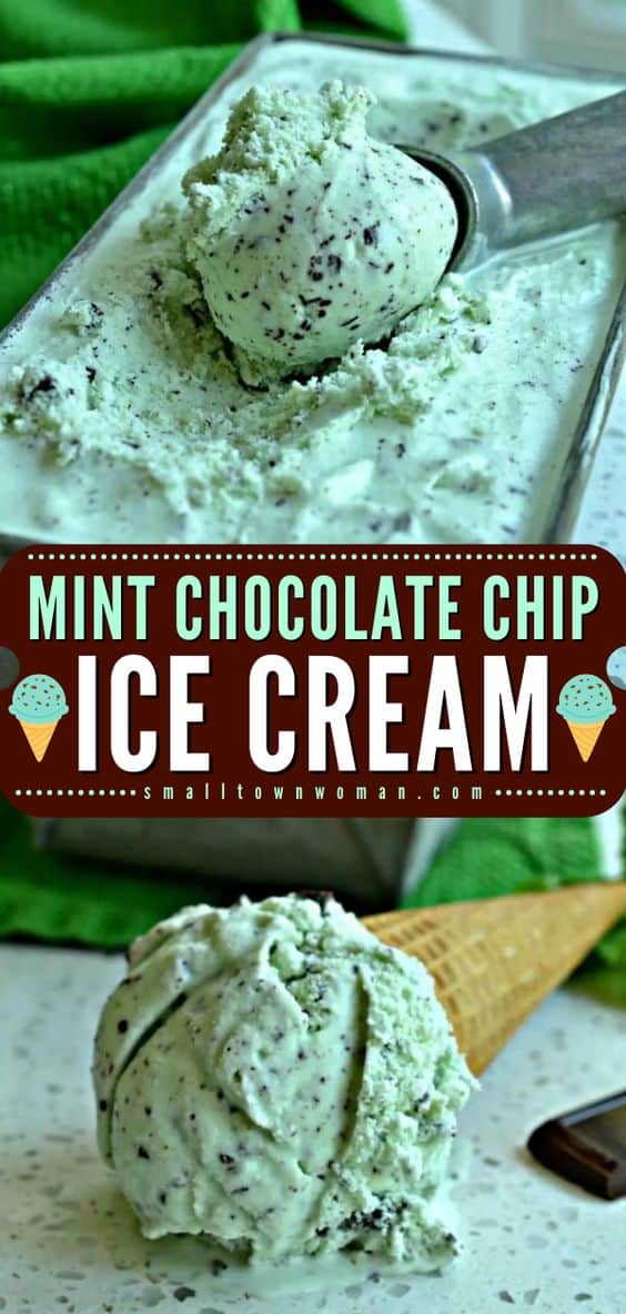 Homemade Mint Chocolate Chip Ice Cream | Small Town Woman