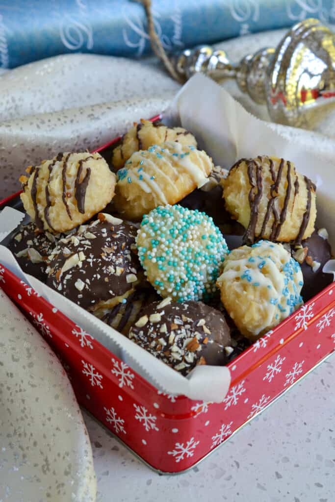 A tin full of coconut macaroons