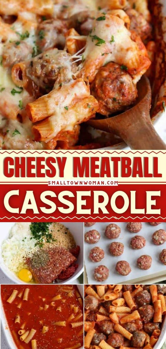 Cheesy Meatball Casserole - Small Town Woman