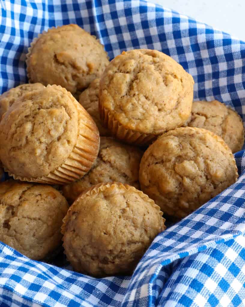 Applesauce muffins with walnuts. oats. and cinnamon in a basket. 