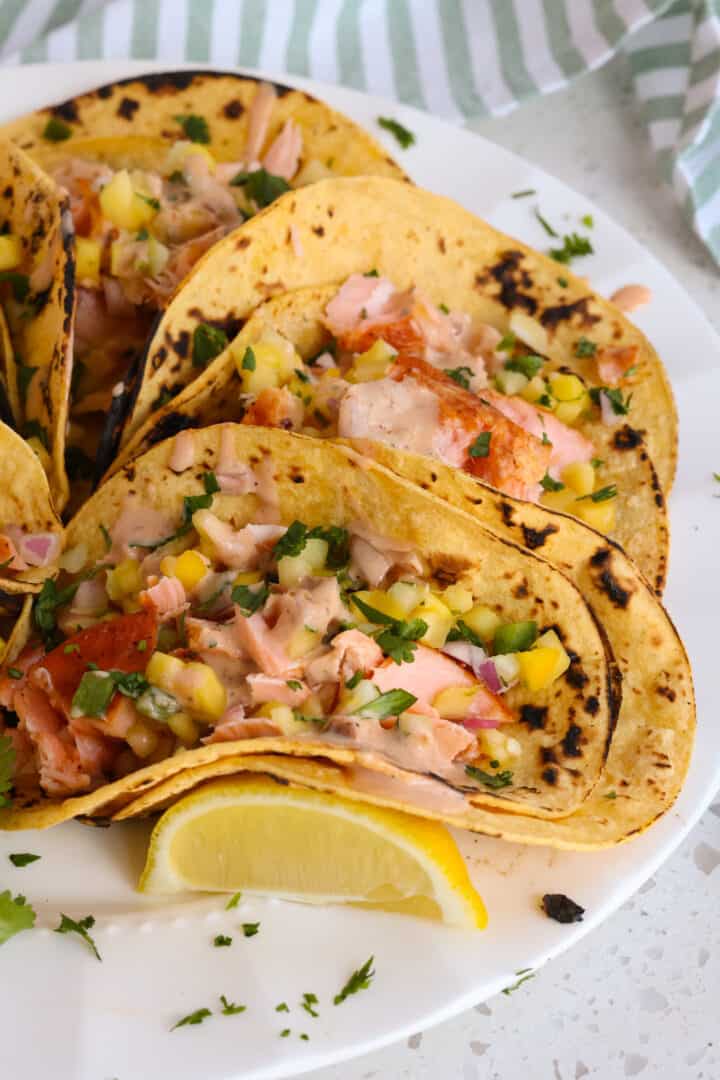 Easy Salmon Tacos with Mango Salsa | Small Town Woman