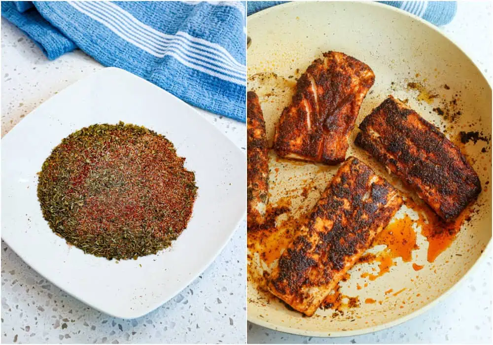 Some of the steps to making blackened Mahi Mahi. In a small bowl, mix the smoked paprika, cayenne pepper, dried thyme, garlic powder, onion powder, ground black pepper, dried oregano, and salt. Once the skillet is good and hot, add the fillets and cook for 2-3 minutes or until golden brown. Then flip and cook the other side until it is golden brown and the fish is cooked through and flakes easily.