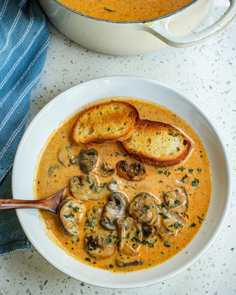 A creamy Hungarian Mushroom Soup made with fresh mushrooms, aromatic dill, and sweet Hungarian paprika