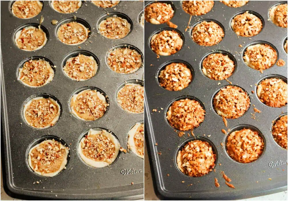 Lightly beat a large egg in a medium bowl. Add the brown sugar, vanilla extract, melted butter, and salt to the bowl with the egg and whisk to combine. Spoon the mixture evenly into the tarts and sprinkle with the remaining chopped pecans. Bake for about 20 minutes or until the filling is puffy and the crust is lightly browned.