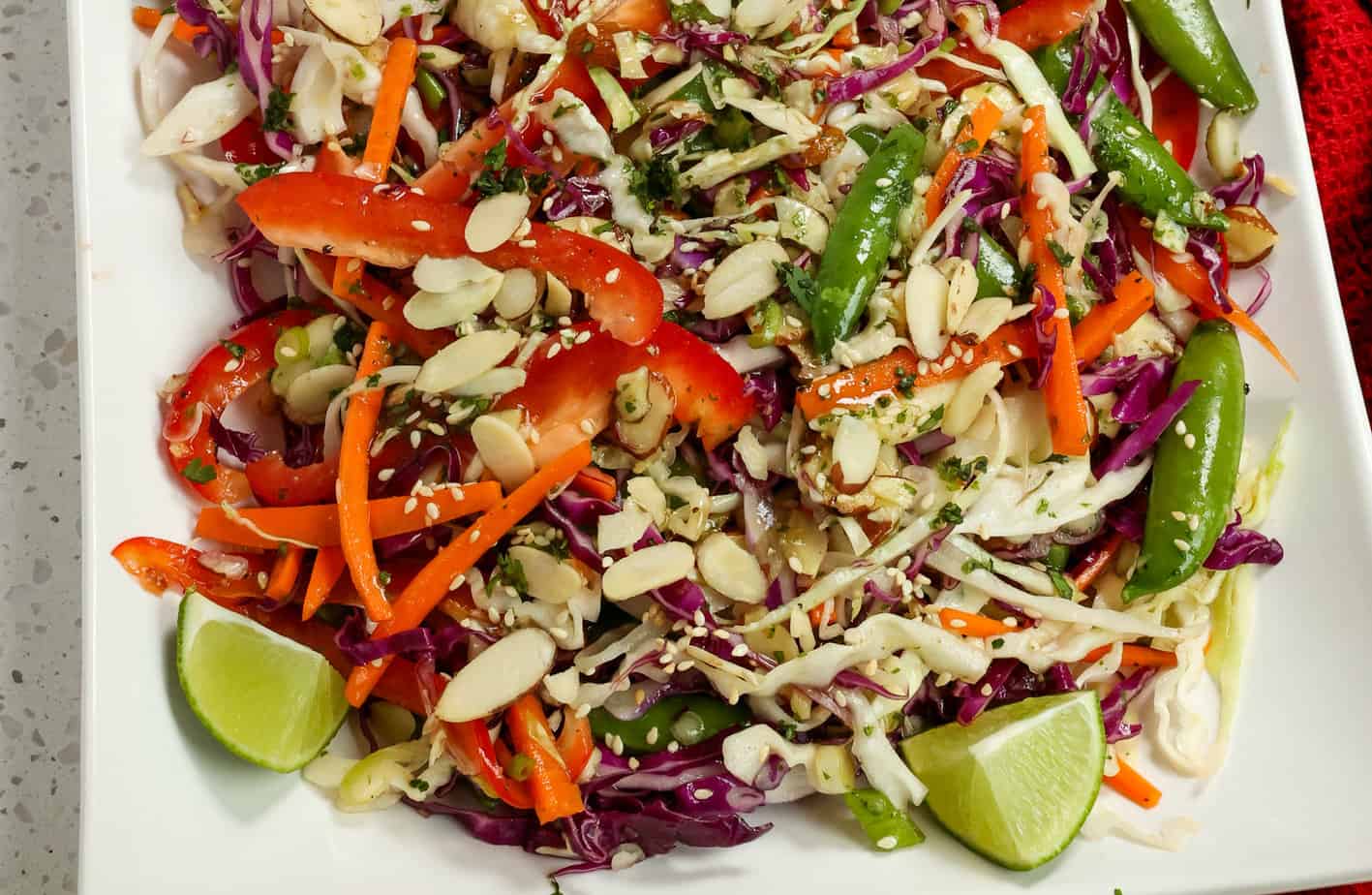 Crunchy Asian Chopped Salad {w/ Almond Dressing} - Eating Bird Food