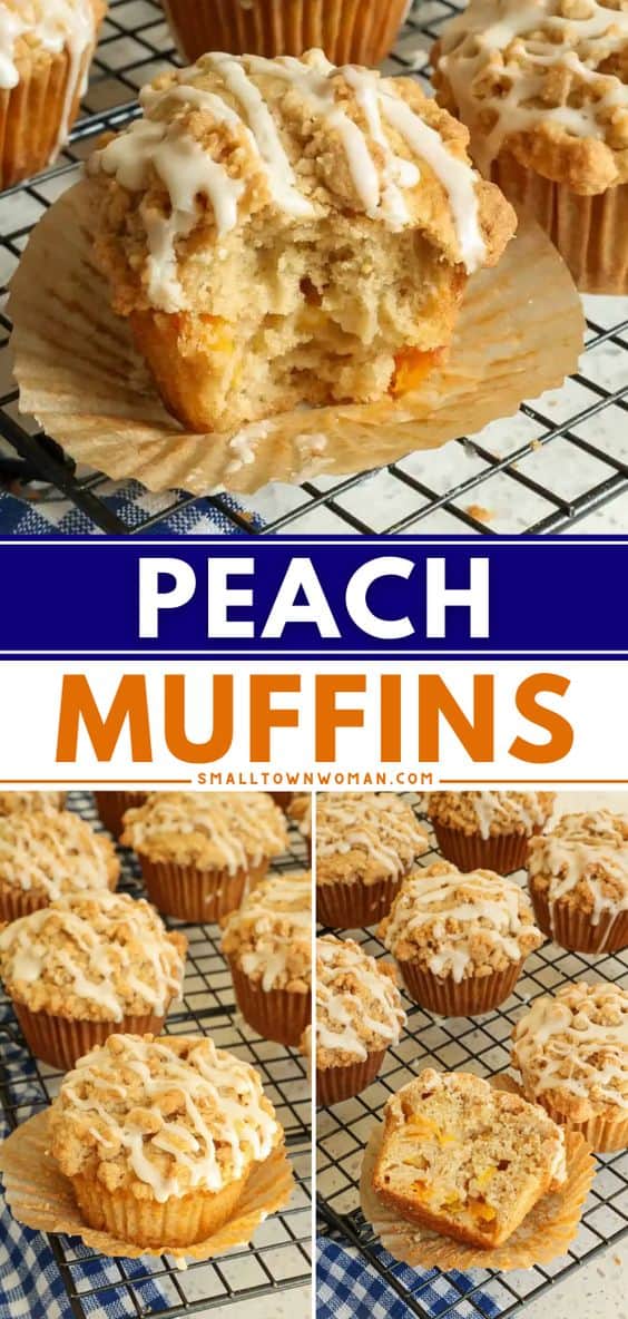 Moist Peach Muffins with Crumb Topping