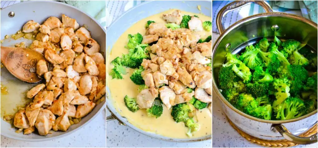 The steps to making chicken broccoli  rice casserole. 