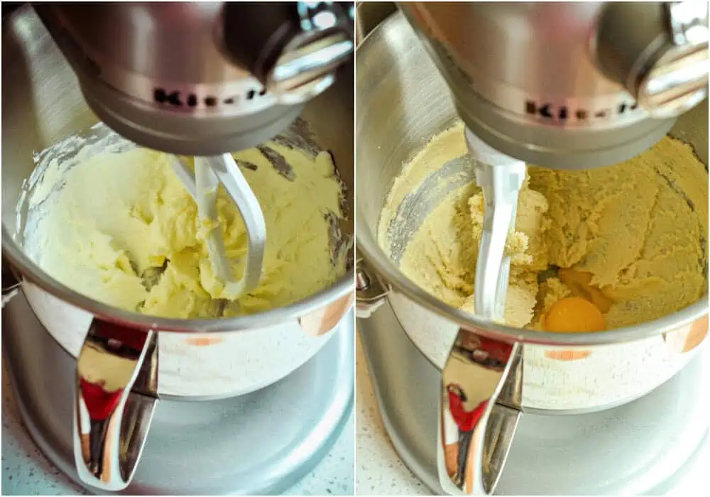 The steps for making eggnog cookies. hen using a stand mixer with the paddle attachment or a handheld electric mixer on medium speed, cream the butter and both sugars until light and fluffy in a large bowl.  Reduce the mixer to low, add the egg yolks, and mix until incorporated. 