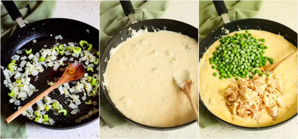 The steps to making tuna noodle casserole.