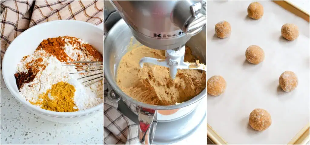 Some of the steps to making molasses cookies. Whisk together the flour, baking soda, ginger, cinnamon, cloves, and salt. Then using a stand mixer with the paddle attachment or a hand mixer on medium speed, cream the butter and sugar until light and fluffy. 
Turn the mixer to low and blend in the molasses just until combined. Add the egg and vanilla, blending just until incorporated. Then, add the dry ingredients in three increments, mixing just until combined. Cover and chill the mixture in the fridge for about an hour. Using a 1 1/2 tablespoon cookie scoop, roll the dough into balls using your hands. Gently roll through the sugar to coat. Place the cookie dough balls on a parchment-covered cookie sheet. 