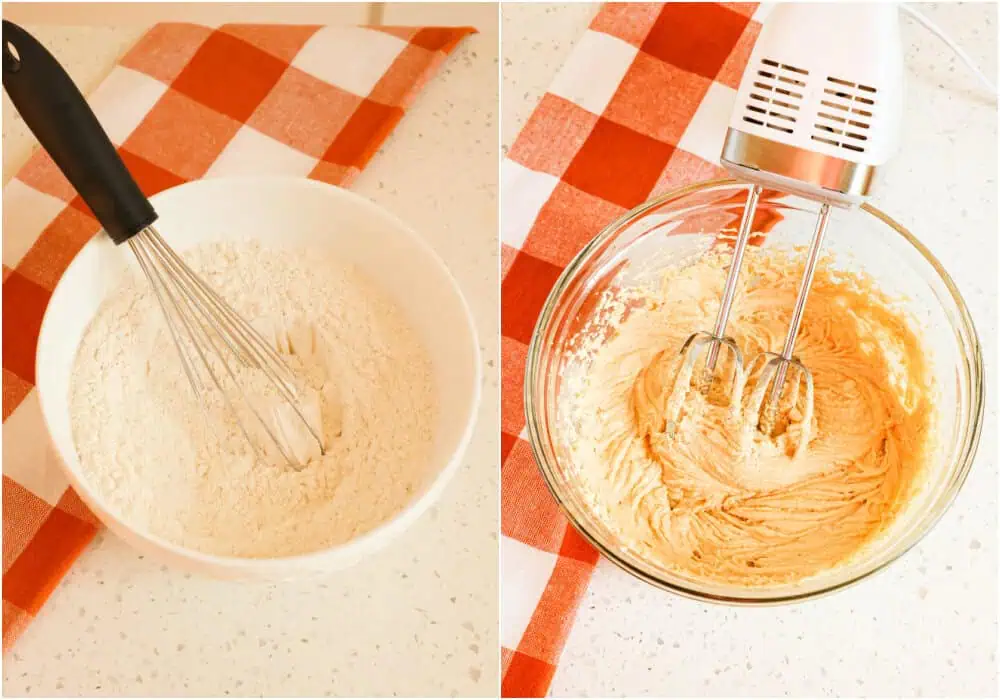 Some of the steps to making chewy chocolate chip cookies. First, whisk together the flour, baking soda, and sea salt in a medium bowl. Then, in a separate large mixing bowl, using a handheld mixer at low speed, beat the melted butter, brown sugar, and white sugar together until incorporated and lump-free. Add the egg, egg yolk, and vanilla and mix on low until incorporated. Add the flour mixture in several increments while mixing on low speed. Scrap down the side of the bowl when needed. Mix just until combined. 