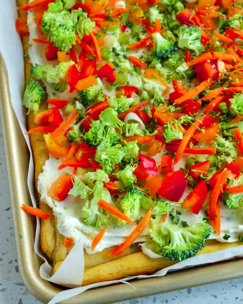 Cold Veggie Pizza Recipe with ranch cream cheese,