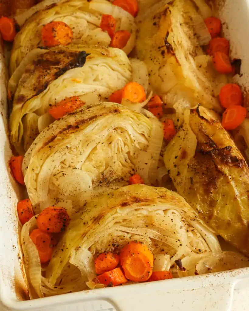 An easy oven Braised Cabbage Recipe with carrots, onions, and a splash of vinegar 