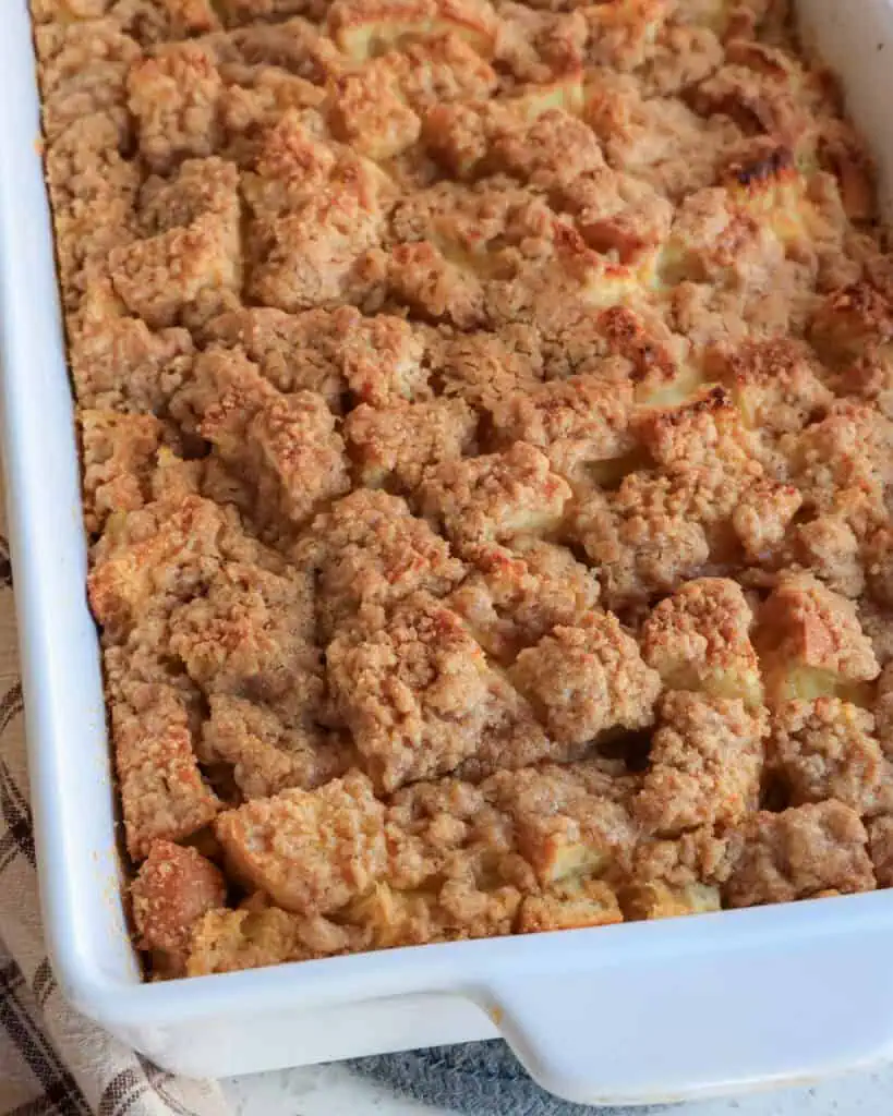 Baked French casserole in a 9x13 inch baking dish. 