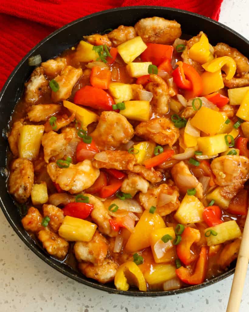 Serve pineapple chicken over white rice, brown rice, or ramen noodles. 