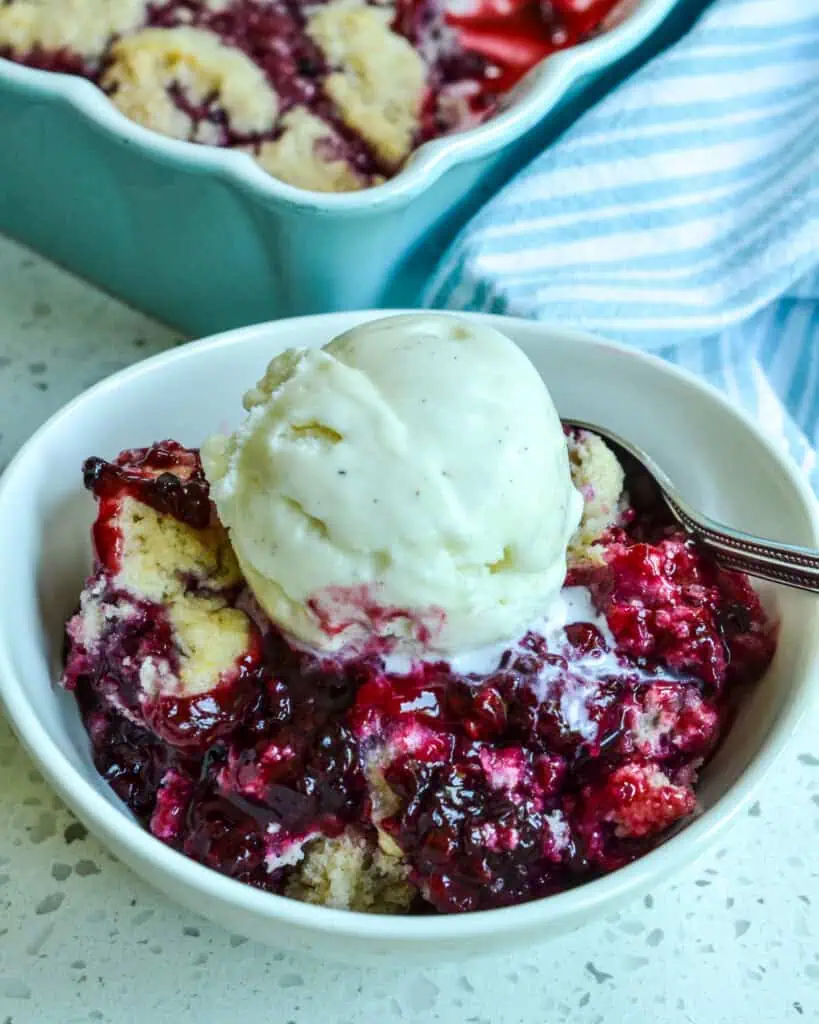 Serve this scrumptious blackberry cobbler warm right out of the oven with a scoop of French vanilla ice cream.