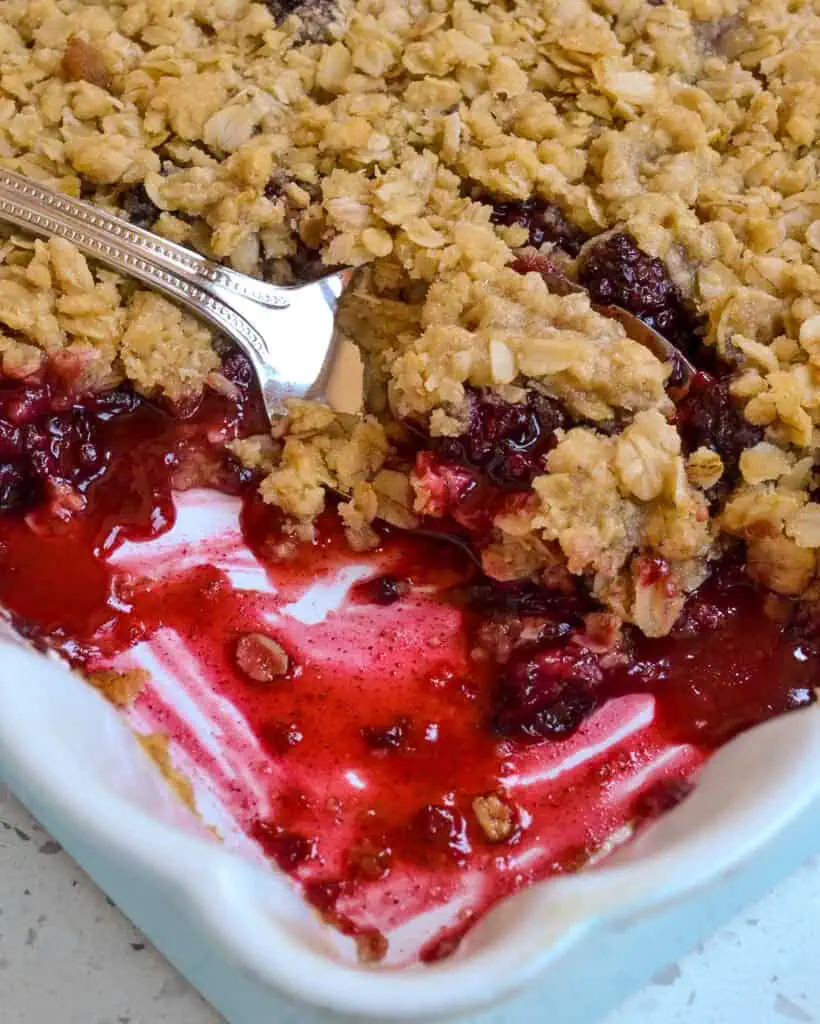 A delicious blackberry crisp with a crunchy oat topping!