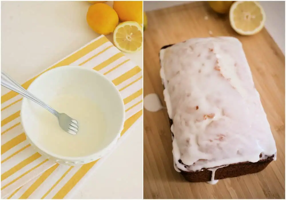 Mix the powdered sugar and fresh lemon juice together. Pour the glaze over the cooled bread. 