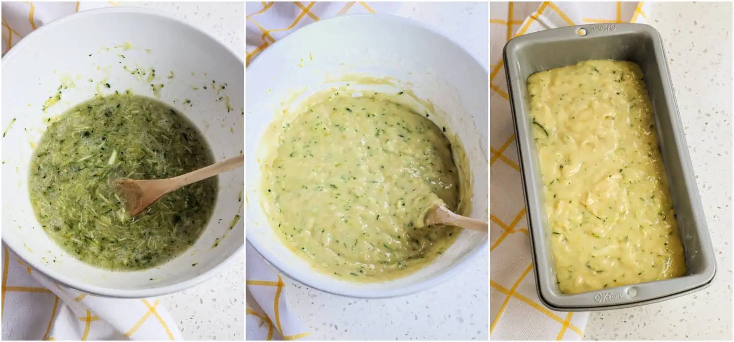 Add the dry ingredients to the wet ingredients and mix just until combined. Pour into an 8x4 inch baking pan. 