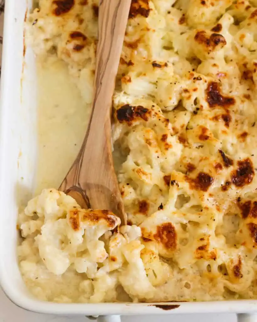 A spoonful of cauliflower au gratin. 