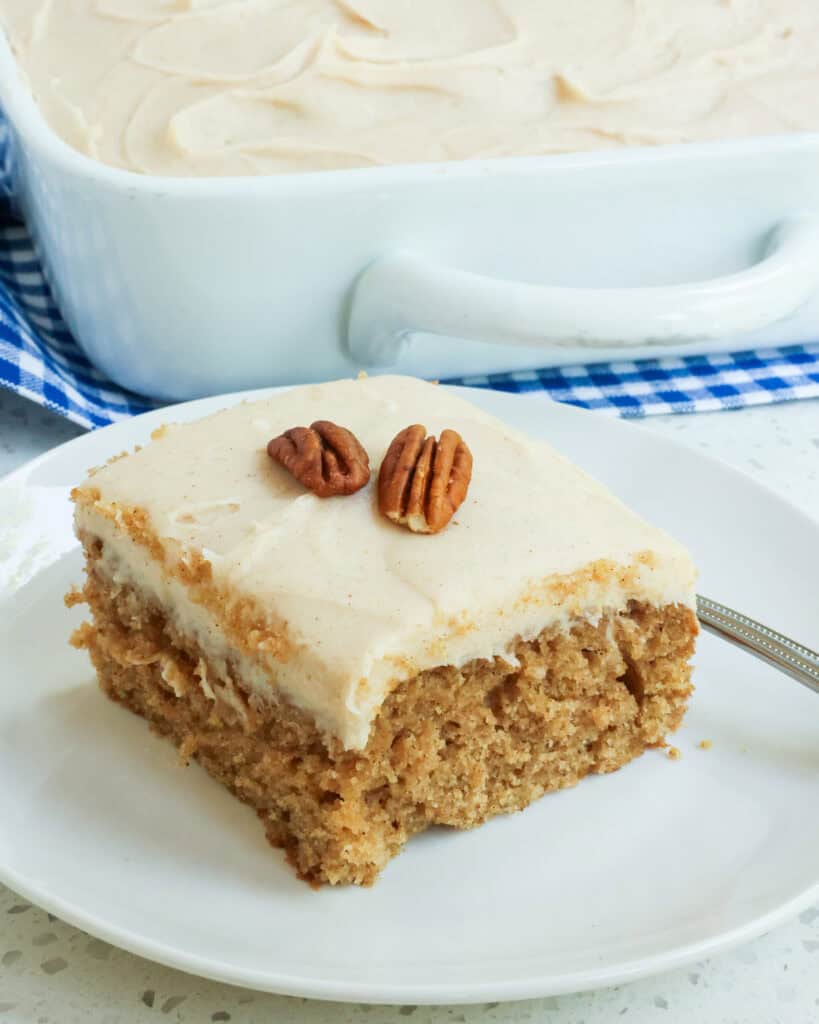 A single serving of applesauce spice cake with cinnamon, ginger, nutmeg, and cloves. 