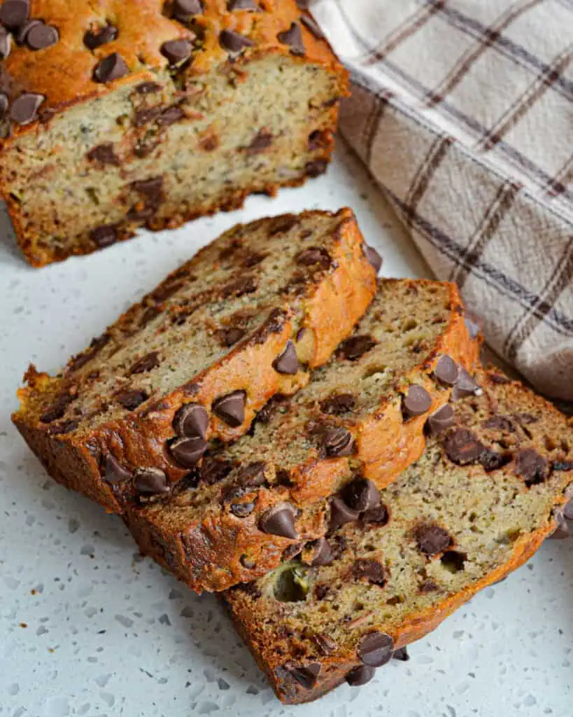 Sliced chocolate chip banana bread