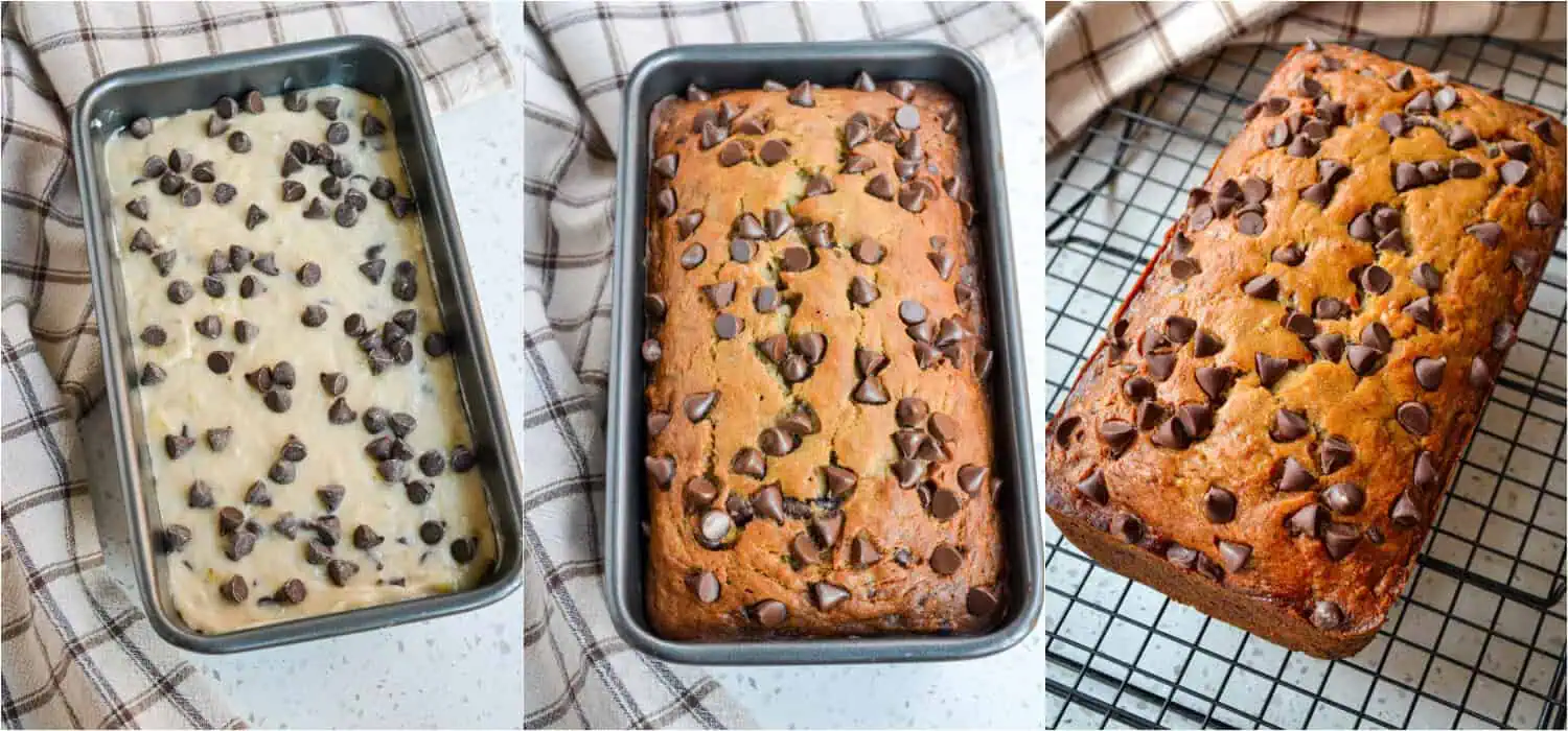 Pour the batter into the prepared loaf pan and bake for about 60 minutes or until a toothpick inserted in the center comes out clean with just a few moist crumbs. Let the loaf cool for 10-15 minutes before inverting to a wire rack.