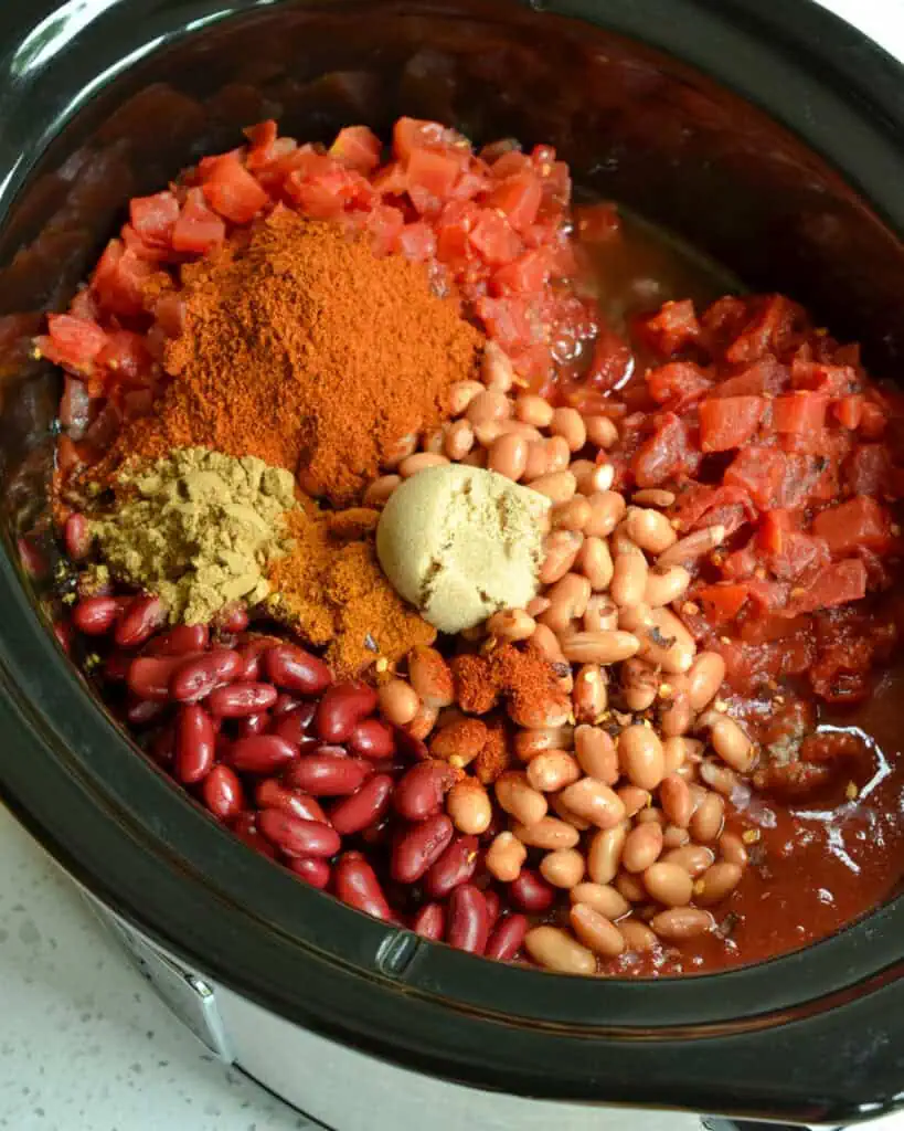 The ingredients to make Crock Pot Chili in a crockpot. 