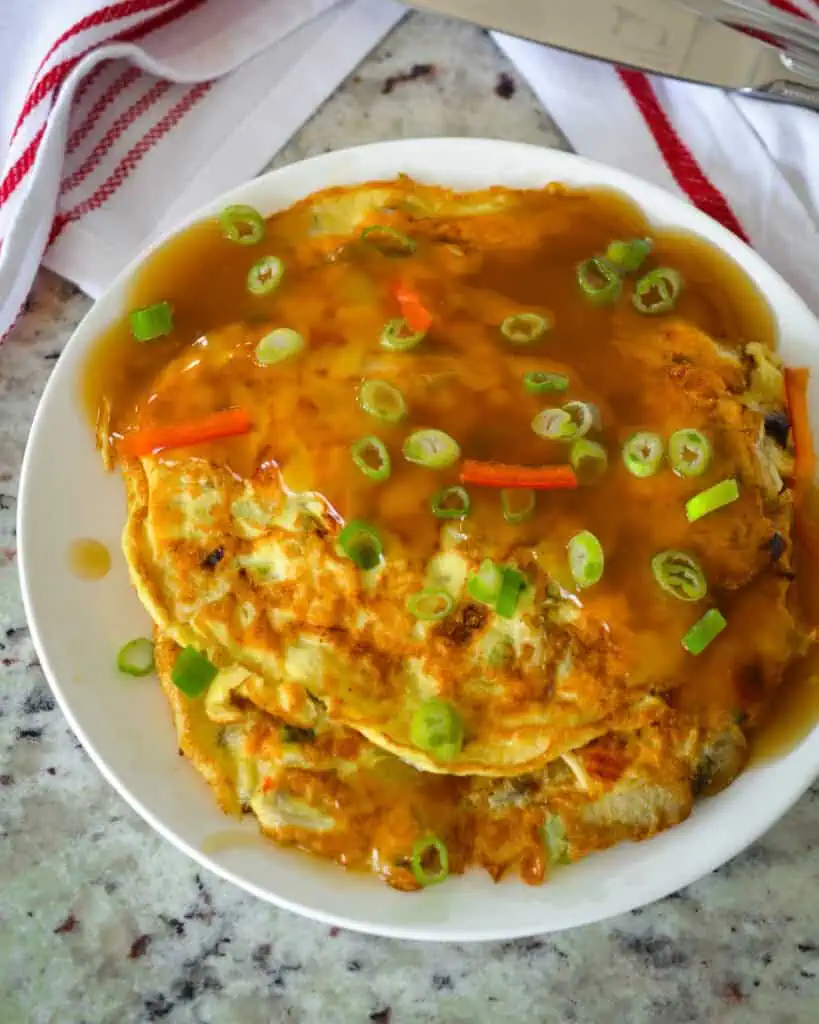 Chinese omleters with homemade gravy and green onion. 