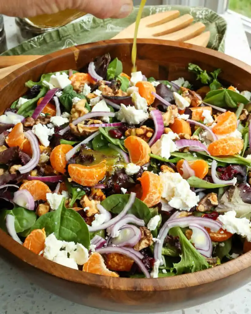 Mandarin orange salad drizzled with orange vinaigrette. 