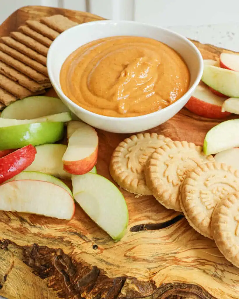 Pumpkin dip served with crisp tart apples. graham crackers, ginger snaps, or butter cookies. 