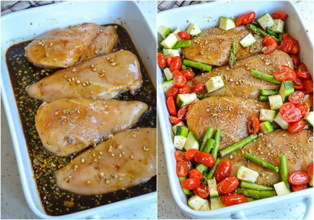 Marinate the chicken breasts in the balsamic reduction for about 30 minutes. 