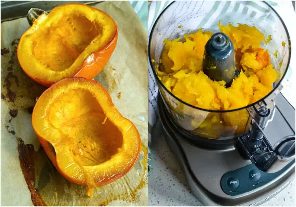 Roast the pumpkin and then puree it in a food processor. 