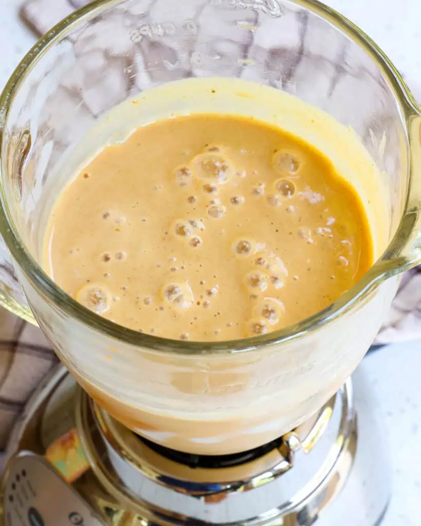 Pumpkin smoothie in a blender. 