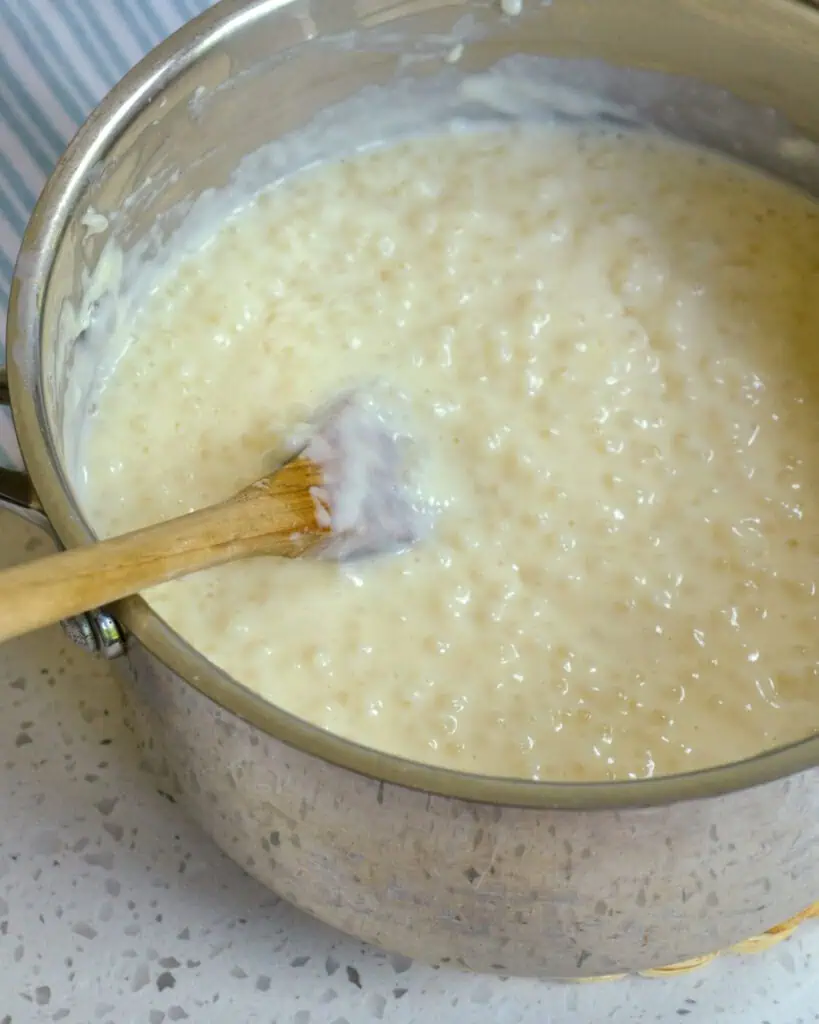 Tapioca pudding is a warm creamy pudding made from tapioca pearls, milk and or cream, and eggs.  