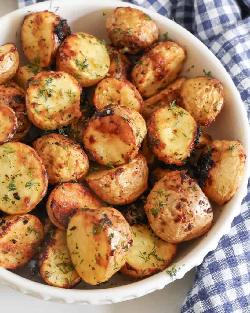 Crispy ranch Parmesan potatoes in a bowl. 