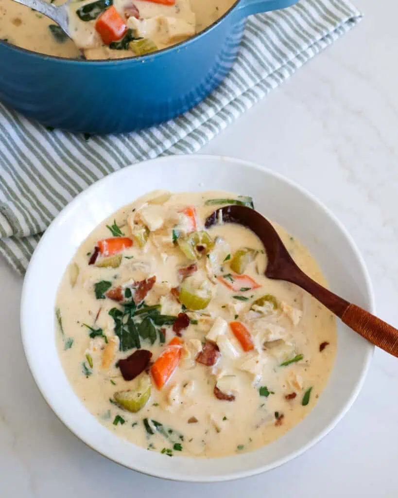 A single serving bowl full of crack chicekn soup. 